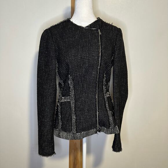 Rebecca Taylor black & cream knit zip-up jacket size 6 - Picture 2 of 12